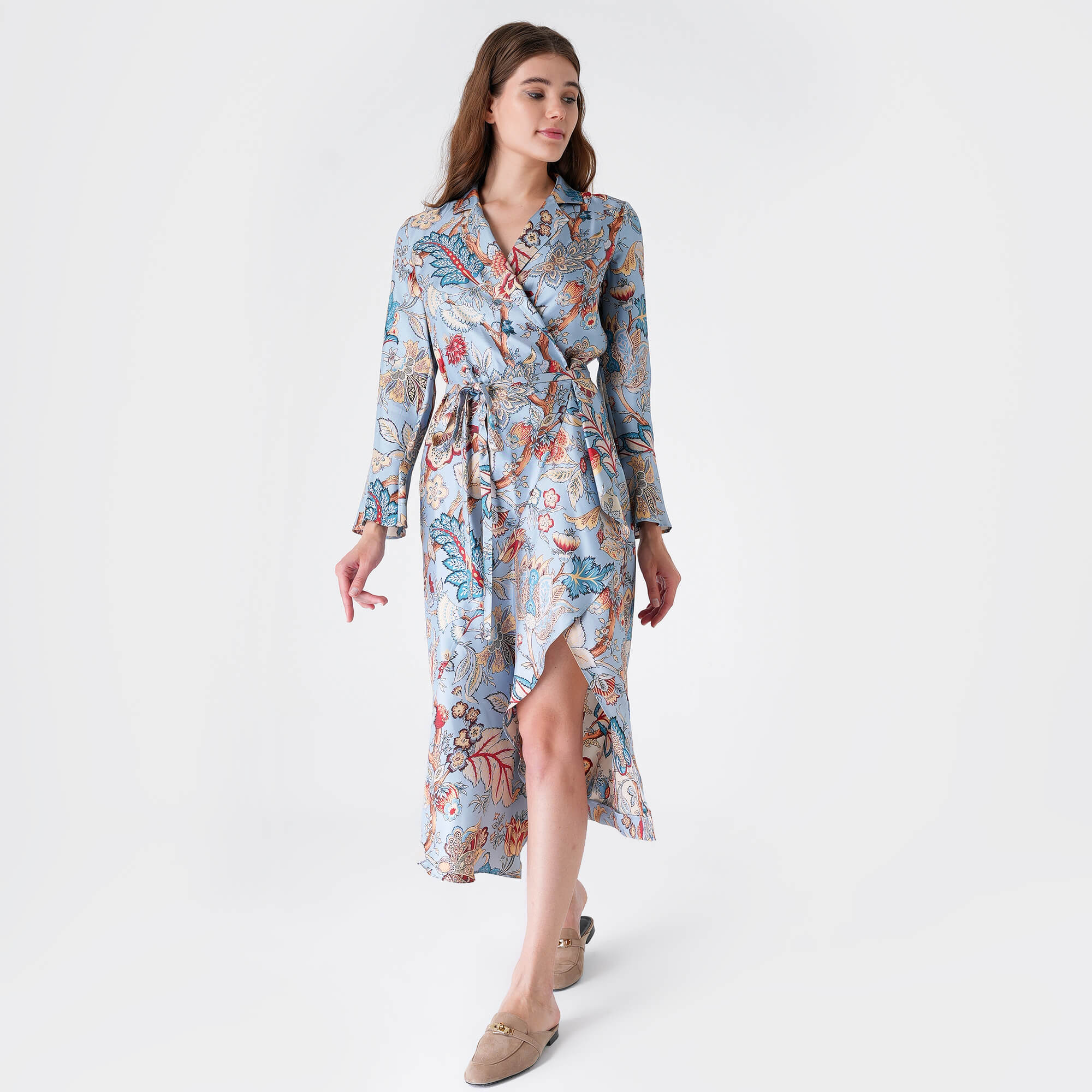 Etro - Blue Floral Bird Print Silk Dress